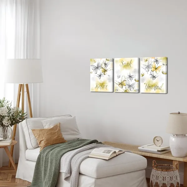 Multicolor_Butterfly_Painting_Canvas_Relax_Soak_Unwind_Wall_Art_Bathroom_Decor_Watercolor_Butterflies_Picture_Prints_Modern_Bedroom_Bathroom_Decorations_(Small,_Yellow)