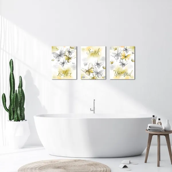 Multicolor_Butterfly_Painting_Canvas_Relax_Soak_Unwind_Wall_Art_Bathroom_Decor_Watercolor_Butterflies_Picture_Prints_Modern_Bedroom_Bathroom_Decorations_(Small,_Yellow)