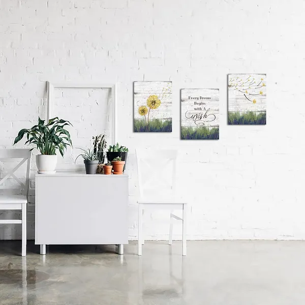 Multicolor_Dandelion_Flower_Wall_Art_Every_Dream_Begins_with_A_Wish_Sign_Painting_Inspirational_Motivational_Quotes_Canvas_Print_Art_|_For_Bedroom_Living_Room_12"x16"x3pcs