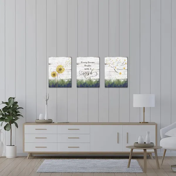 Multicolor_Dandelion_Flower_Wall_Art_Every_Dream_Begins_with_A_Wish_Sign_Painting_Inspirational_Motivational_Quotes_Canvas_Print_Art_|_For_Bedroom_Living_Room_12"x16"x3pcs