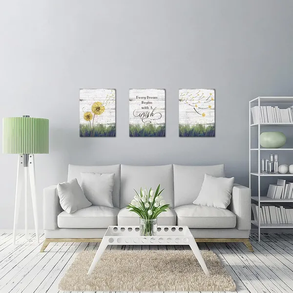 Multicolor_Dandelion_Flower_Wall_Art_Every_Dream_Begins_with_A_Wish_Sign_Painting_Inspirational_Motivational_Quotes_Canvas_Print_Art_|_For_Bedroom_Living_Room_12"x16"x3pcs