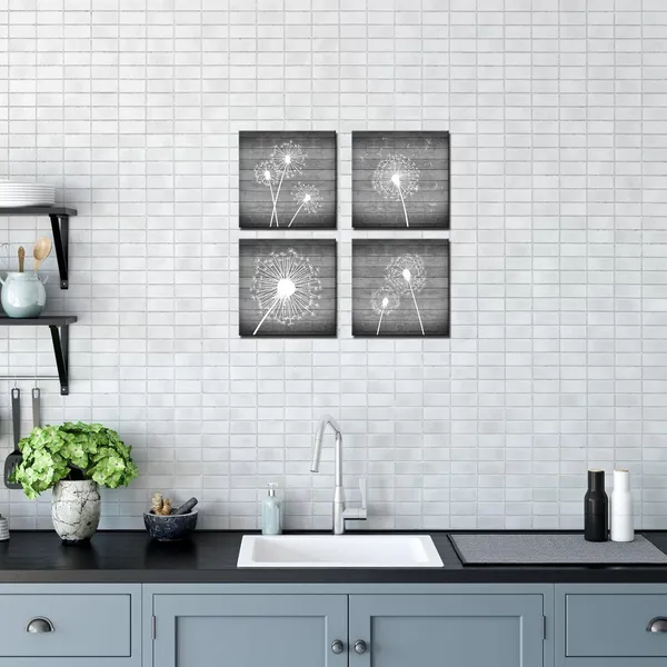 Multicolor_4_Piece_Flower_Wall_Art_White_and_Grey_Dandelion_Picture_Canvas_Painting_with_Wood_Frame_Modern_Floral_Canvas_Artwork_|_For_Bedroom_Bathroom_Wall_Decorations_(12x12inchesx4pcs)