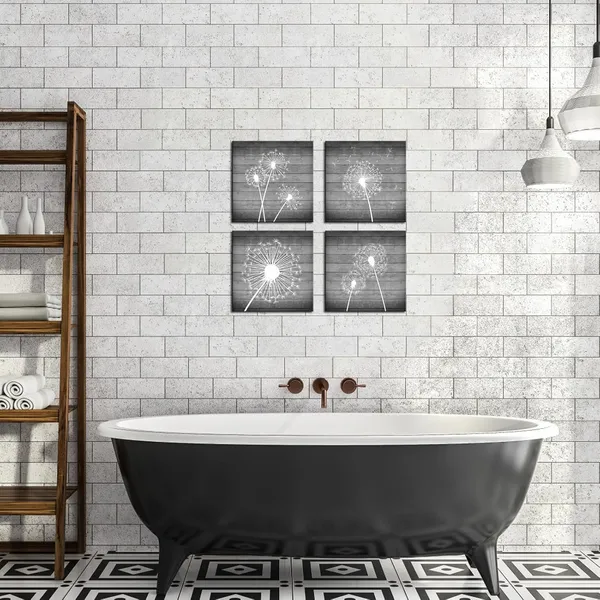 Multicolor_4_Piece_Flower_Wall_Art_White_and_Grey_Dandelion_Picture_Canvas_Painting_with_Wood_Frame_Modern_Floral_Canvas_Artwork_|_For_Bedroom_Bathroom_Wall_Decorations_(12x12inchesx4pcs)