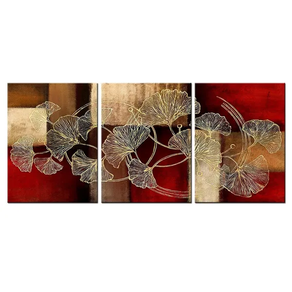 Multicolor_Golden_Ginkgo_Leaf_Canvas_Wall_Art_Abstract_Plant_Leaves_Paintings_Pictures_Modern_Red_Home_Bedroom_Bathroom_Wall_Decoration_Gallery_Wrapped_Ready_to_Hang_(Red)