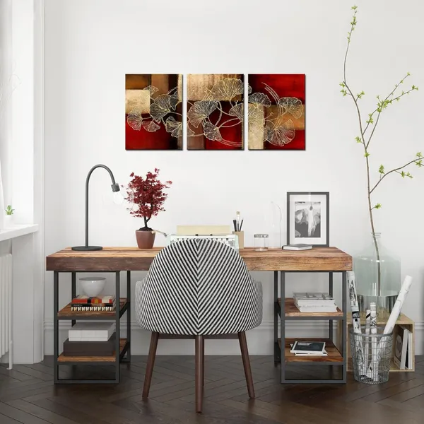 Multicolor_Golden_Ginkgo_Leaf_Canvas_Wall_Art_Abstract_Plant_Leaves_Paintings_Pictures_Modern_Red_Home_Bedroom_Bathroom_Wall_Decoration_Gallery_Wrapped_Ready_to_Hang_(Red)