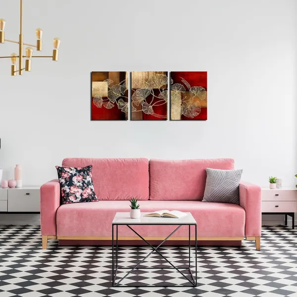 Multicolor_Golden_Ginkgo_Leaf_Canvas_Wall_Art_Abstract_Plant_Leaves_Paintings_Pictures_Modern_Red_Home_Bedroom_Bathroom_Wall_Decoration_Gallery_Wrapped_Ready_to_Hang_(Red)