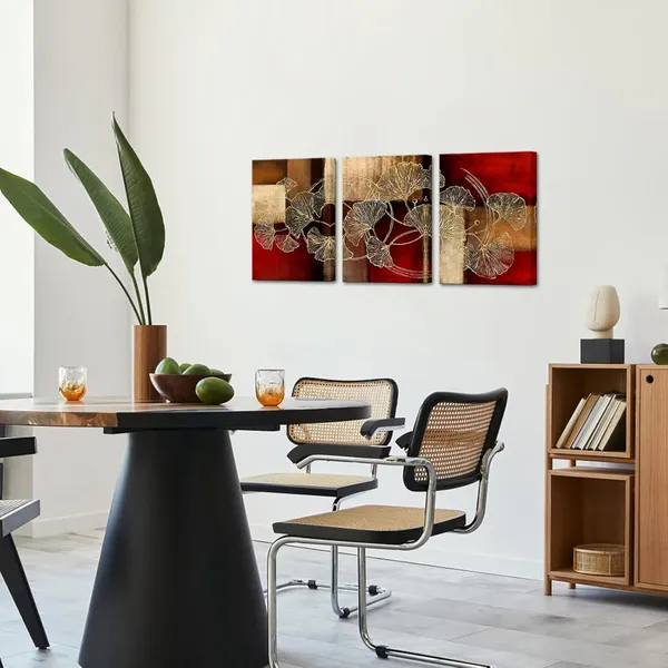 Multicolor_Golden_Ginkgo_Leaf_Canvas_Wall_Art_Abstract_Plant_Leaves_Paintings_Pictures_Modern_Red_Home_Bedroom_Bathroom_Wall_Decoration_Gallery_Wrapped_Ready_to_Hang_(Red)