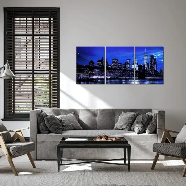 Multicolor_3_Pieces_New_York_City_Wall_Art_Canvas_Black_and_White_Blue_Brooklyn_Bridge_Night_Skyline_Picture_Photo_Print_Modern_Cityscape_Poster_Painting_|_For_Home_Office_Living_Room_Decor_(Small)_(Blue)