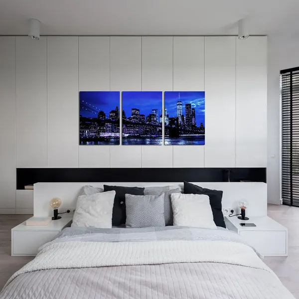 Multicolor_3_Pieces_New_York_City_Wall_Art_Canvas_Black_and_White_Blue_Brooklyn_Bridge_Night_Skyline_Picture_Photo_Print_Modern_Cityscape_Poster_Painting_|_For_Home_Office_Living_Room_Decor_(Small)_(Blue)