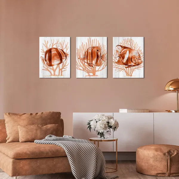 Multicolor_3_Piece_Tropical_Fish_Canvas_Wall_Art_Sea_Animal_with_Orange_Coral_Painting_Prints_Marine_Life_Pictures_|_For_Living_Room_Bedroom_Bathroom_Orange_Decor_Ready_to_Hang_(Orange)