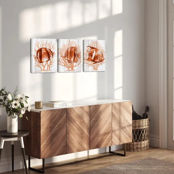 Multicolor_3_Piece_Tropical_Fish_Canvas_Wall_Art_Sea_Animal_with_Orange_Coral_Painting_Prints_Marine_Life_Pictures_|_For_Living_Room_Bedroom_Bathroom_Orange_Decor_Ready_to_Hang_(Orange)