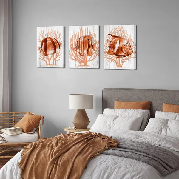 Multicolor_3_Piece_Tropical_Fish_Canvas_Wall_Art_Sea_Animal_with_Orange_Coral_Painting_Prints_Marine_Life_Pictures_|_For_Living_Room_Bedroom_Bathroom_Orange_Decor_Ready_to_Hang_(Orange)