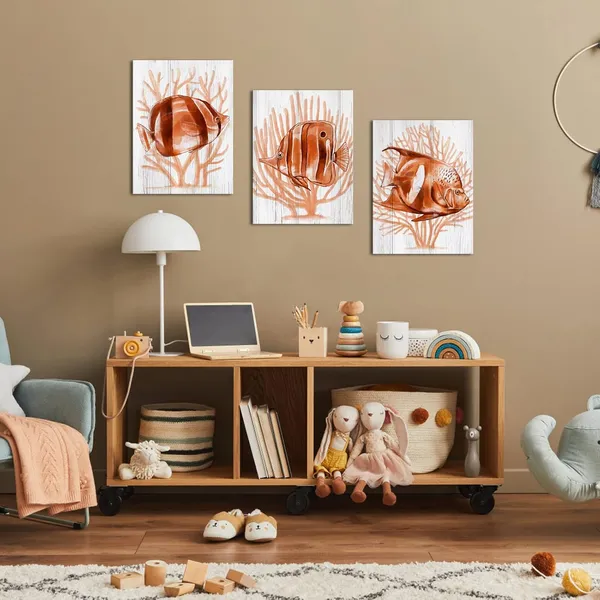 Multicolor_3_Piece_Tropical_Fish_Canvas_Wall_Art_Sea_Animal_with_Orange_Coral_Painting_Prints_Marine_Life_Pictures_|_For_Living_Room_Bedroom_Bathroom_Orange_Decor_Ready_to_Hang_(Orange)