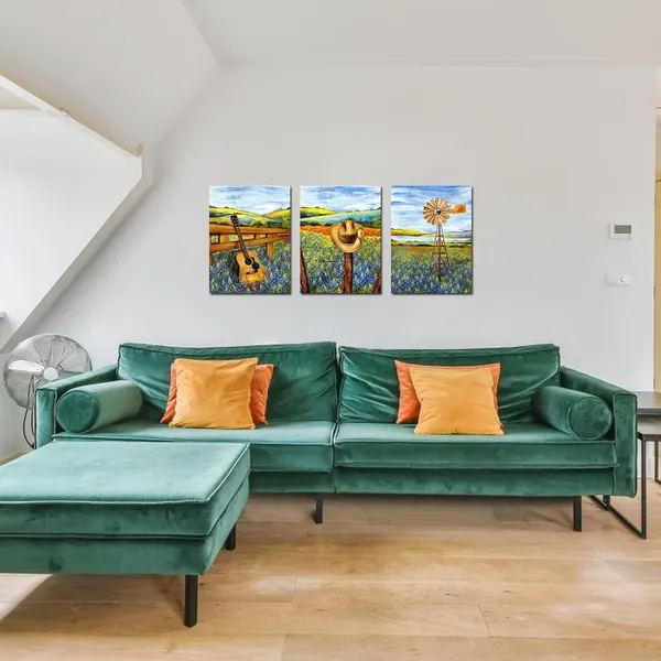 Multicolor_3_Piece_Texas_Canvas_Wall_Art_Bluebonnets_Field_Farm_Windmill_Landscape_Painting_Western_Decor_Cowboy_Hat_Guitar_Pictures_Art_|_For_Farmhouse_Home_Living_Room_Decor_Ready_to_Hang_(Small)