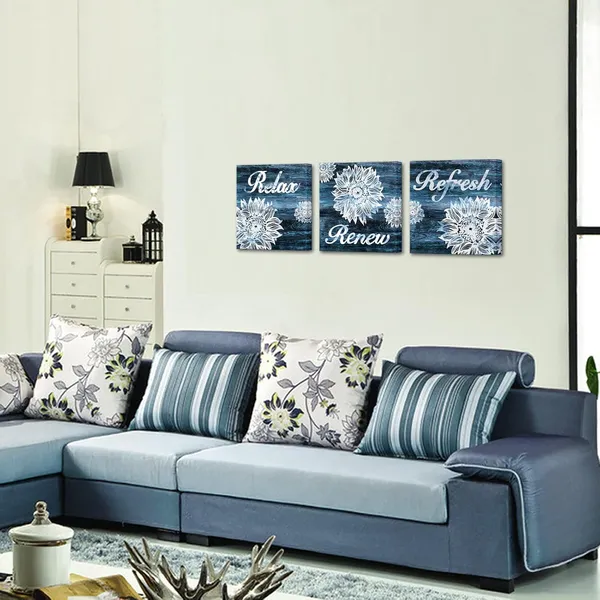 Multicolor_3_Pieces_Flower_Bathroom_Picture_Wall_Art_Abstract_Sunflower_with_Relax_Refresh_Renew_Signs_Rustic_Blue_Wood_Painting_Artwork_Stretched_and_Framed_|_For_Bedroom_Living_Room_Ready_to_Hang