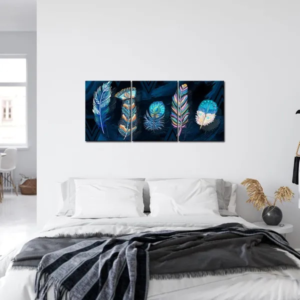 Multicolor_3_Piece_Indian_Feather_Canvas_Wall_Art_Modern_Native_American_Indian_Painting_Art_Prints_Minimalist_Boho_Picture_Poster_|_For_Room_Bedroom_Bathroom_Wall_Decoration_Framed_Artwork_Ready_to_Hang