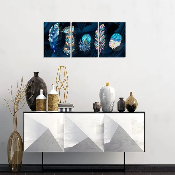 Multicolor_3_Piece_Indian_Feather_Canvas_Wall_Art_Modern_Native_American_Indian_Painting_Art_Prints_Minimalist_Boho_Picture_Poster_|_For_Room_Bedroom_Bathroom_Wall_Decoration_Framed_Artwork_Ready_to_Hang