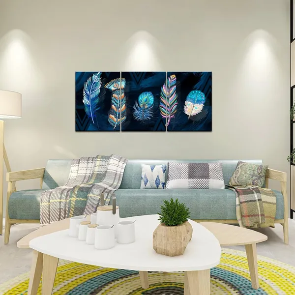 Multicolor_3_Piece_Indian_Feather_Canvas_Wall_Art_Modern_Native_American_Indian_Painting_Art_Prints_Minimalist_Boho_Picture_Poster_|_For_Room_Bedroom_Bathroom_Wall_Decoration_Framed_Artwork_Ready_to_Hang