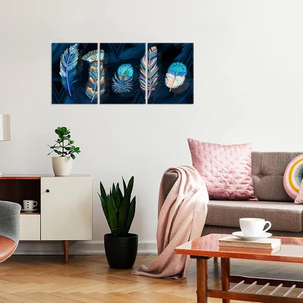 Multicolor_3_Piece_Indian_Feather_Canvas_Wall_Art_Modern_Native_American_Indian_Painting_Art_Prints_Minimalist_Boho_Picture_Poster_|_For_Room_Bedroom_Bathroom_Wall_Decoration_Framed_Artwork_Ready_to_Hang