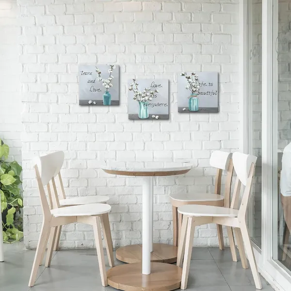 Multicolor_3_Piece_Floral_Canvas_Wall_Art_White_Cotton_Flower_in_Teal_Vase_Painting_Art_Prints_Quote_Poster_|_For_Living_Room_Bedroom_Decorations_Gallery_Canvas_Wrapped_Ready_to_Hang_(Small-12_x12_x3pcs)