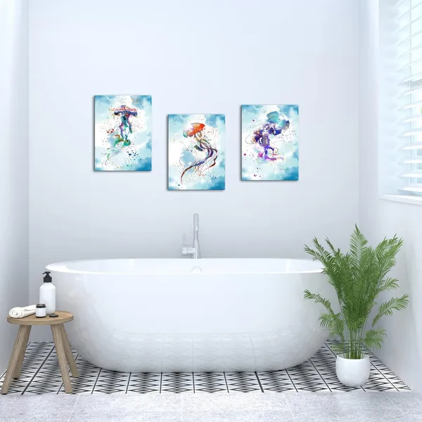 Multicolor_3_Piece_jellyfish_canvas_wall_art_sea_animal_painting_on_canvas_(Small)