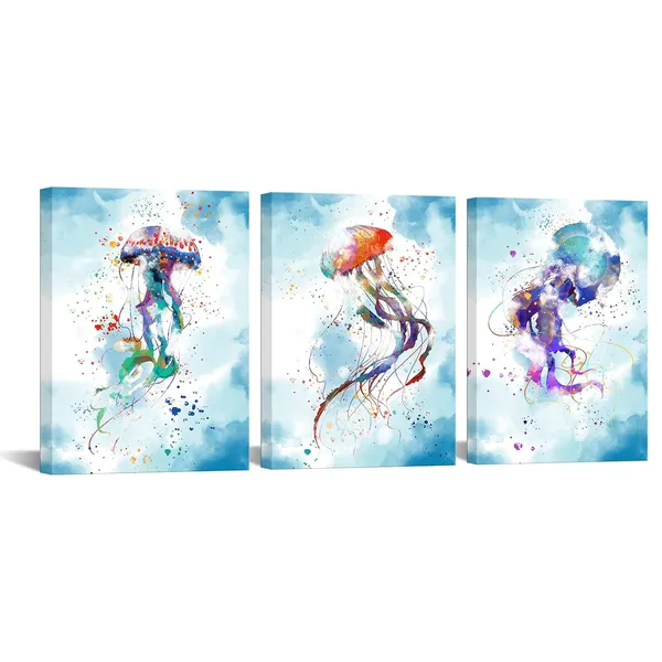Multicolor_3_Piece_jellyfish_canvas_wall_art_sea_animal_painting_on_canvas_(Small)