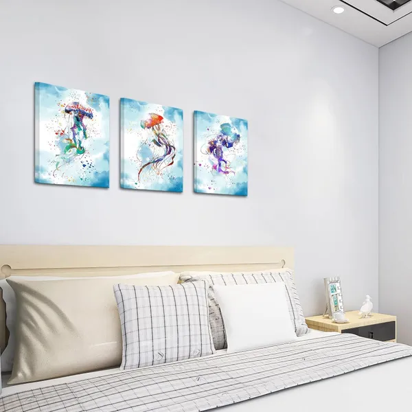 Multicolor_3_Piece_jellyfish_canvas_wall_art_sea_animal_painting_on_canvas_(Small)