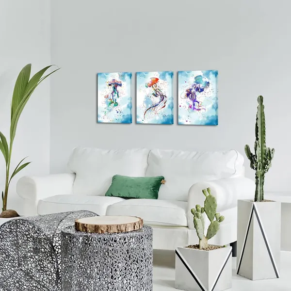 Multicolor_3_Piece_jellyfish_canvas_wall_art_sea_animal_painting_on_canvas_(Small)
