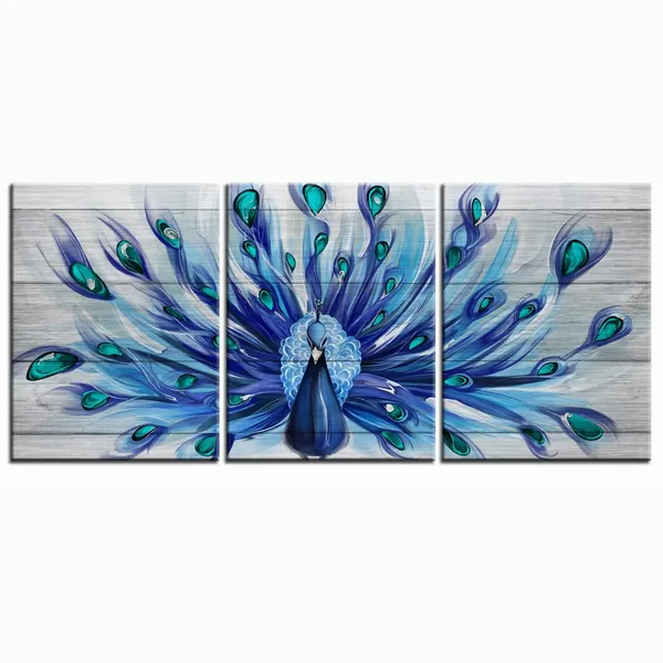 Multicolor_3_Piece_Wall_Art_Royal_Blue_Peacock_Painting_Canvas_Prints_Abstract_Animal_Picture_Artwork_|_For_Home_Living_Room_Bedroom_Decor_Stretched_And_Framed_Ready_to_Hang_Each_Panel_12x16inches