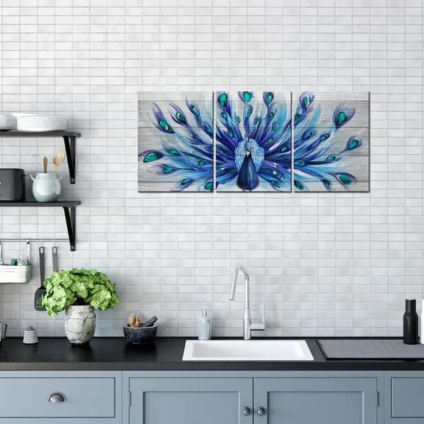 Multicolor_3_Piece_Wall_Art_Royal_Blue_Peacock_Painting_Canvas_Prints_Abstract_Animal_Picture_Artwork_|_For_Home_Living_Room_Bedroom_Decor_Stretched_And_Framed_Ready_to_Hang_Each_Panel_12x16inches