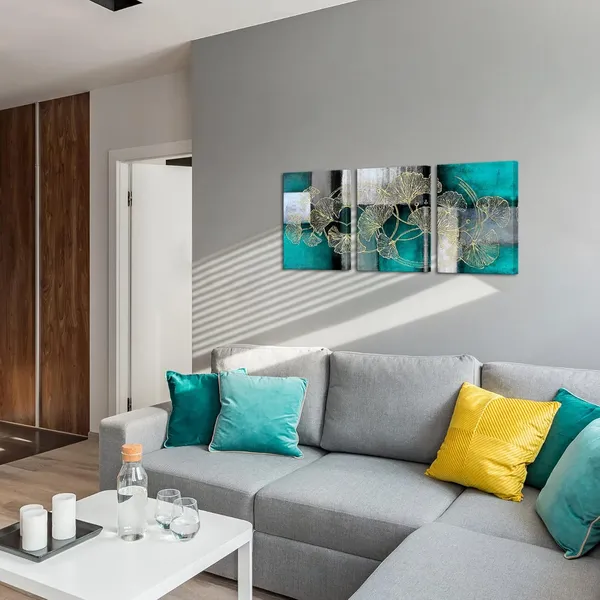 Multicolor_Golden_Ginkgo_Leaf_Canvas_Wall_Art_Abstract_Plant_Leaves_Paintings_Pictures_Modern_Gold_Home_Bedroom_Bathroom_Wall_Decoration_Gallery_Wrapped_Ready_to_Hang_(Teal)