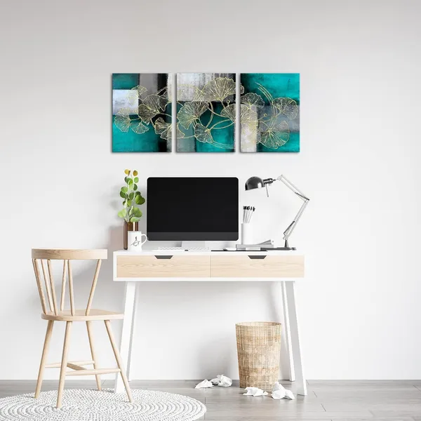 Multicolor_Golden_Ginkgo_Leaf_Canvas_Wall_Art_Abstract_Plant_Leaves_Paintings_Pictures_Modern_Gold_Home_Bedroom_Bathroom_Wall_Decoration_Gallery_Wrapped_Ready_to_Hang_(Teal)