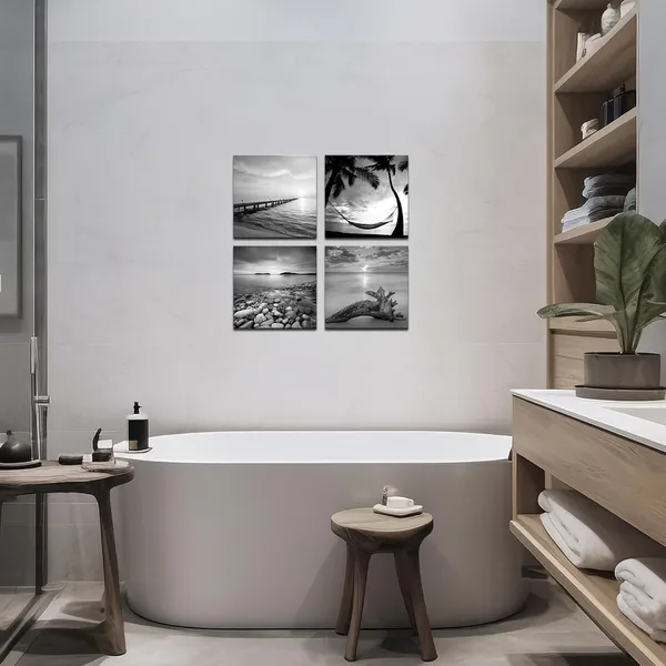 Multicolor_Black_and_White_Beach_Wall_Art_Seascape_Painting_Sunrise_Scenery_Picture_Giclee_Canvas_Print_Framed_|_For_Living_Room_Bedroom_Bathroom_Home_Office_Wall_Decoration