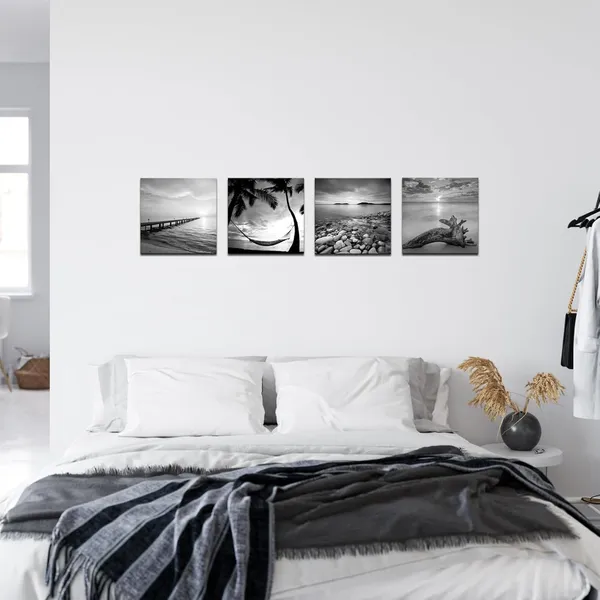 Multicolor_Black_and_White_Beach_Wall_Art_Seascape_Painting_Sunrise_Scenery_Picture_Giclee_Canvas_Print_Framed_|_For_Living_Room_Bedroom_Bathroom_Home_Office_Wall_Decoration