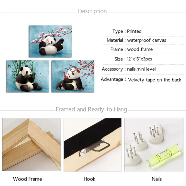 Multicolor_Cute_Animal_Canvas_Wall_Art_Baby_Panda_Playing_with_Flower_Pictures_Print_Chinese_Style_Painting_Artwork_Stretched_and_Framed_Artwork_|_For_Kids_Bedroom_Living_Room_Nursery_Decor_(Small)