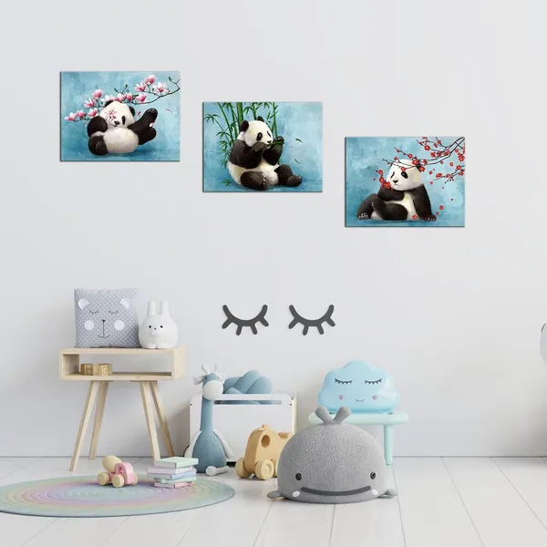 Multicolor_Cute_Animal_Canvas_Wall_Art_Baby_Panda_Playing_with_Flower_Pictures_Print_Chinese_Style_Painting_Artwork_Stretched_and_Framed_Artwork_|_For_Kids_Bedroom_Living_Room_Nursery_Decor_(Small)