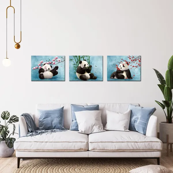 Multicolor_Cute_Animal_Canvas_Wall_Art_Baby_Panda_Playing_with_Flower_Pictures_Print_Chinese_Style_Painting_Artwork_Stretched_and_Framed_Artwork_|_For_Kids_Bedroom_Living_Room_Nursery_Decor_(Small)