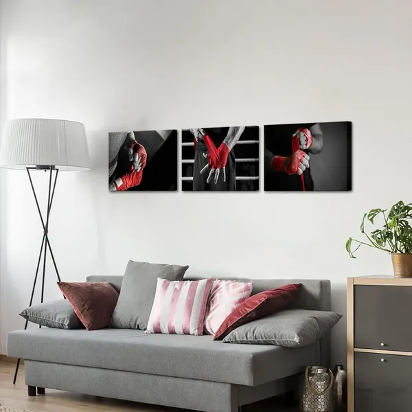 Multicolor_3_Piece_Black_and_White_Red_Canvas_Wall_Art_Boxer_with_Red_Boxing_Bandages_Picture_Painting_Gym_Sports_Bodybuilding_Poster_Prints_Framed_|_For_Man_Bedroom_Decor_Ready_to_Hang_(Small)