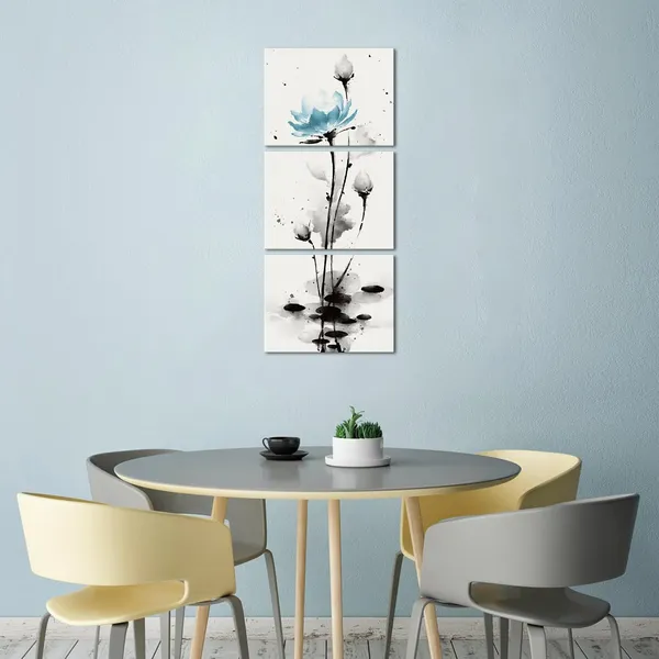 Multicolor_Traditional_Chinese_Painting_Watercolor_Lotus_Flowers_Canvas_Prints_Zen_Water_Lily_Art_Pictures_Decor_(Teal)
