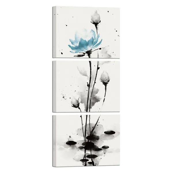 Multicolor_Traditional_Chinese_Painting_Watercolor_Lotus_Flowers_Canvas_Prints_Zen_Water_Lily_Art_Pictures_Decor_(Teal)