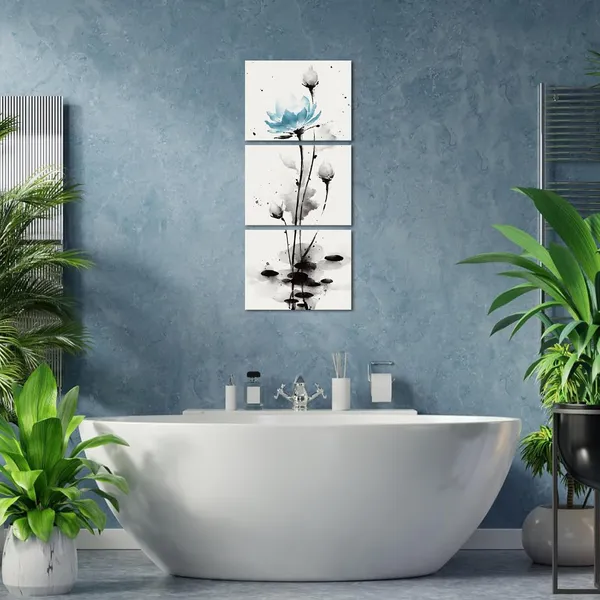 Multicolor_Traditional_Chinese_Painting_Watercolor_Lotus_Flowers_Canvas_Prints_Zen_Water_Lily_Art_Pictures_Decor_(Teal)