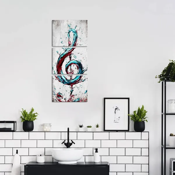 Multicolor_3_Piece_Abstract_Canvas_Wall_Art_Modern_Music_Note_Painting_Poster_Print_Modern_Turquoise_and_Red_Picture_Artwork_|_For_Kitchen_Bedroom_Bathroom_Decor_(Teal)