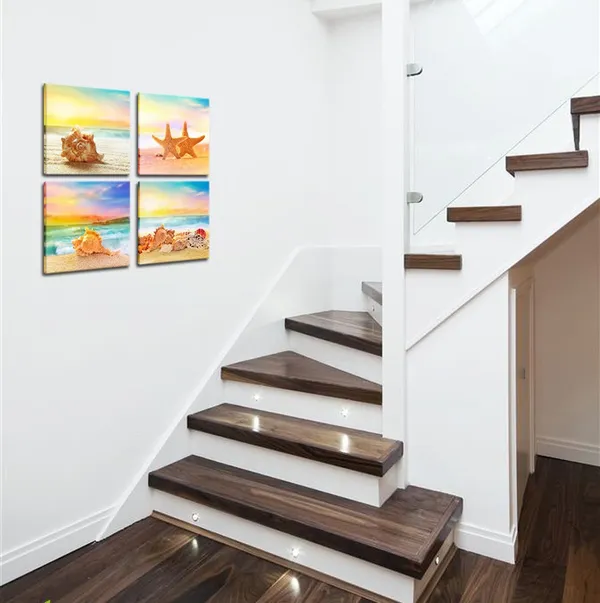 Multicolor_Seaview_Modern_Seascape_Giclee_Canvas_Prints_Artwork_Seashell_on_Beach_Landscape_Pictures_to_Photo_Paintings_on_Canvas_Wall_Art_|_For_Home_Decorations_Wall_Decor_4pcs/set_(12"x12"x4pcs)