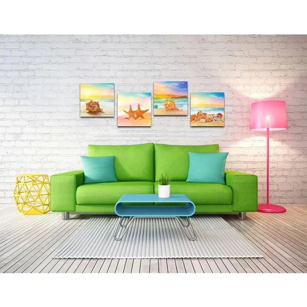 Multicolor_Seaview_Modern_Seascape_Giclee_Canvas_Prints_Artwork_Seashell_on_Beach_Landscape_Pictures_to_Photo_Paintings_on_Canvas_Wall_Art_|_For_Home_Decorations_Wall_Decor_4pcs/set_(12"x12"x4pcs)