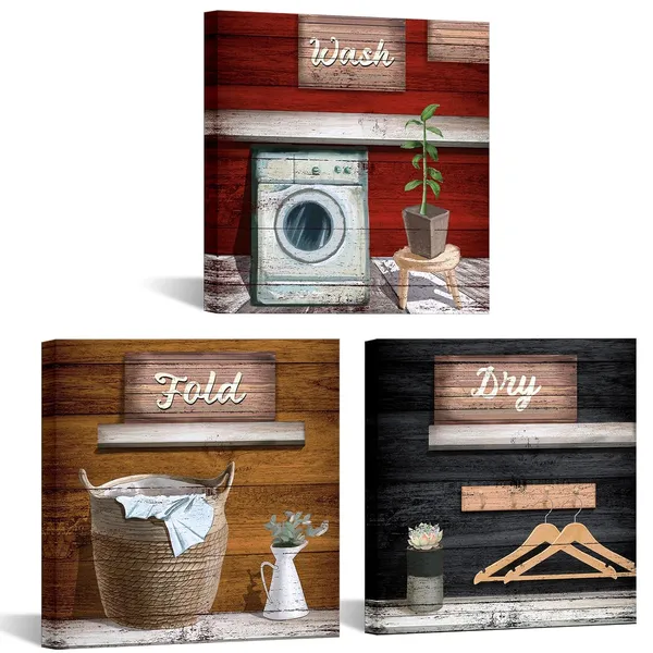 Multicolor_Laundry_Room_Canvas_Wall_Art_Wash_Dry_Fold_Laundry_Signs_Painting_Vintage_Brown_Red_and_Black_Wall_Decor_|_For_Country_Farmhouse_Hotel
