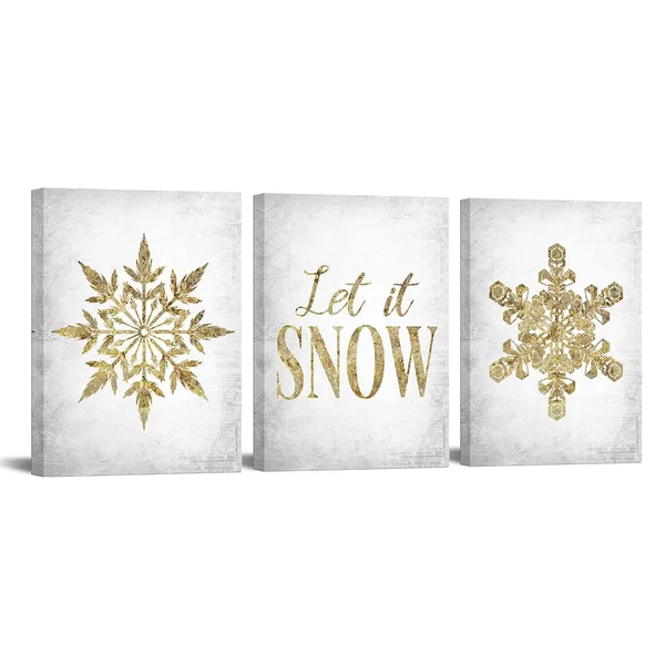 Multicolor_3_Piece_Winter_Canvas_Wall_Art_Modern_Golden_Snowflake_Painting_Art_Prints_Simple_Life_Quotes_Picture_Poster_|_For_Living_Room_Bedroom_Bathroom_Wall_Decoration_Framed_Artwork_Ready_to_Hang