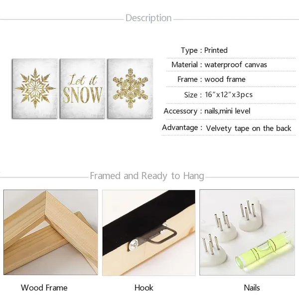 Multicolor_3_Piece_Winter_Canvas_Wall_Art_Modern_Golden_Snowflake_Painting_Art_Prints_Simple_Life_Quotes_Picture_Poster_|_For_Living_Room_Bedroom_Bathroom_Wall_Decoration_Framed_Artwork_Ready_to_Hang