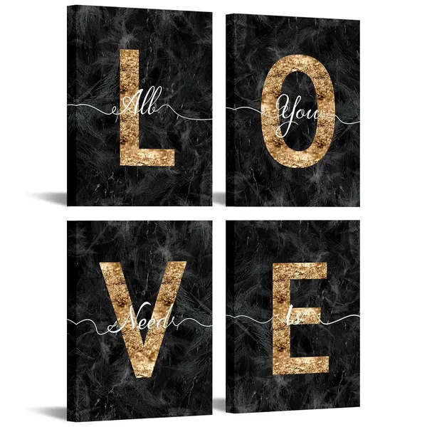 Multicolor_Glam_Black_and_Gold_Canvas_Wall_Art_All_You_Need_is_Love_Sign_Decor_Fashion_Glitter_Marble_Love_Quotes_|_For_Girl_Women_Bedroom_Bathroom_Valentine's_Day_Gifts_(Black)