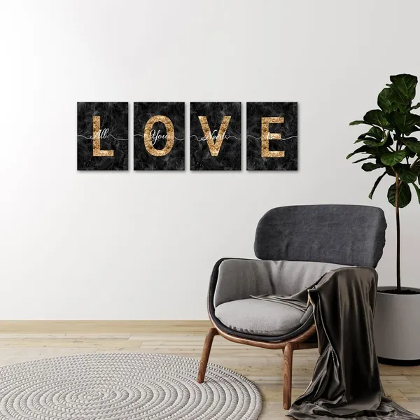 Multicolor_Glam_Black_and_Gold_Canvas_Wall_Art_All_You_Need_is_Love_Sign_Decor_Fashion_Glitter_Marble_Love_Quotes_|_For_Girl_Women_Bedroom_Bathroom_Valentine's_Day_Gifts_(Black)
