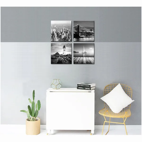 Multicolor_New_York_City_Canvas_Print,Black_and_White_Brooklyn_Bridge,Empire_State_Building,Seascape_Lighthouse_Pictures_Giclee_Print_on_Canvas,Landscape_Canvas_Wall_Art_Ready_to_Hang